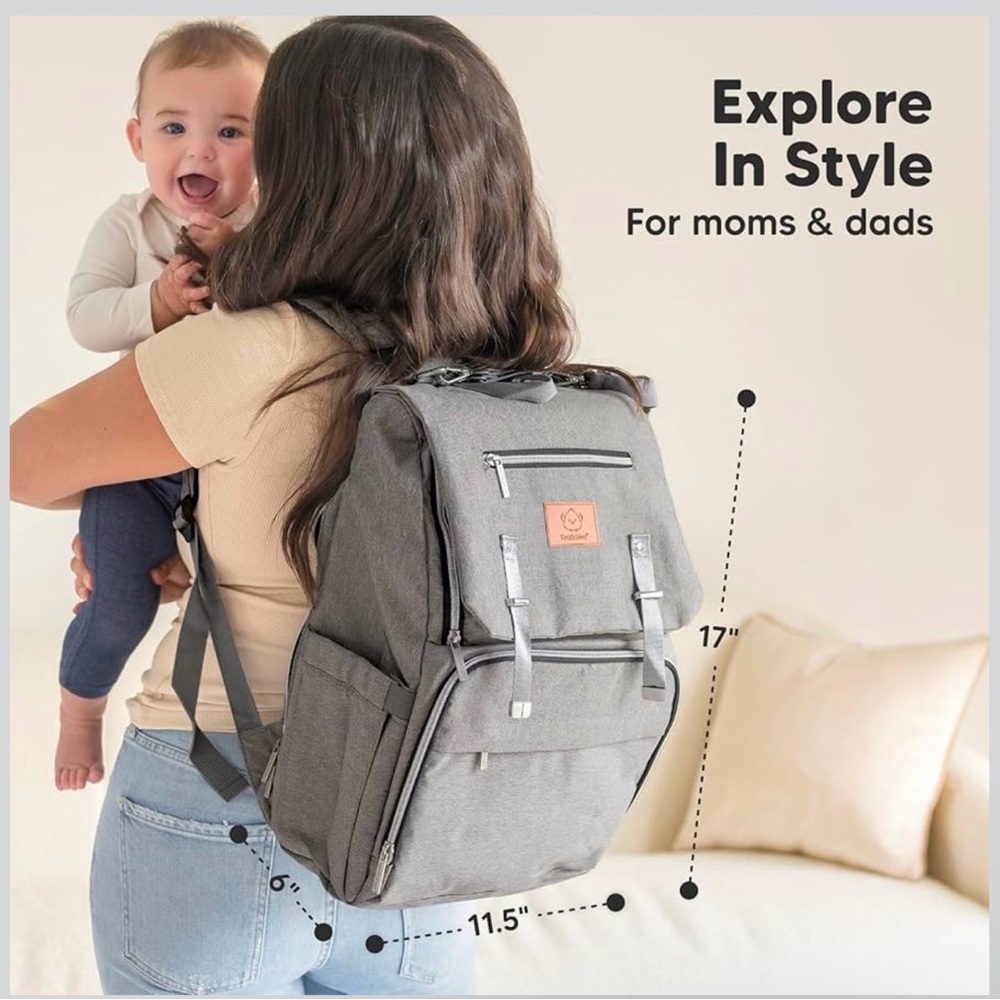 Large Travel/Explorer Oxford Gray Waterproof Insulated Backpack Diaper Bag for 2 - Picture 6 of 13